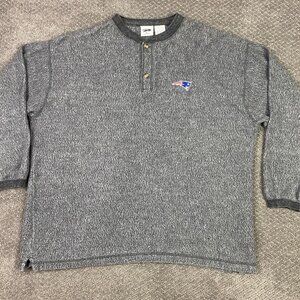 Vintage New England Patriots Henley Shirt Sweatshirt Men's XL Gray Marled Fleece